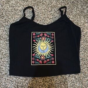 Black Sun Embroidered Crop Top
